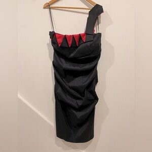 BETSY & ADAM Vintage geometric body con ruched evening dress
